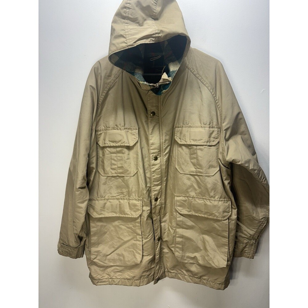 VTG  Woolrich Jacket Men’s  Full Zip Wool Lined Parka Hooded Pocket Tan Beige  L